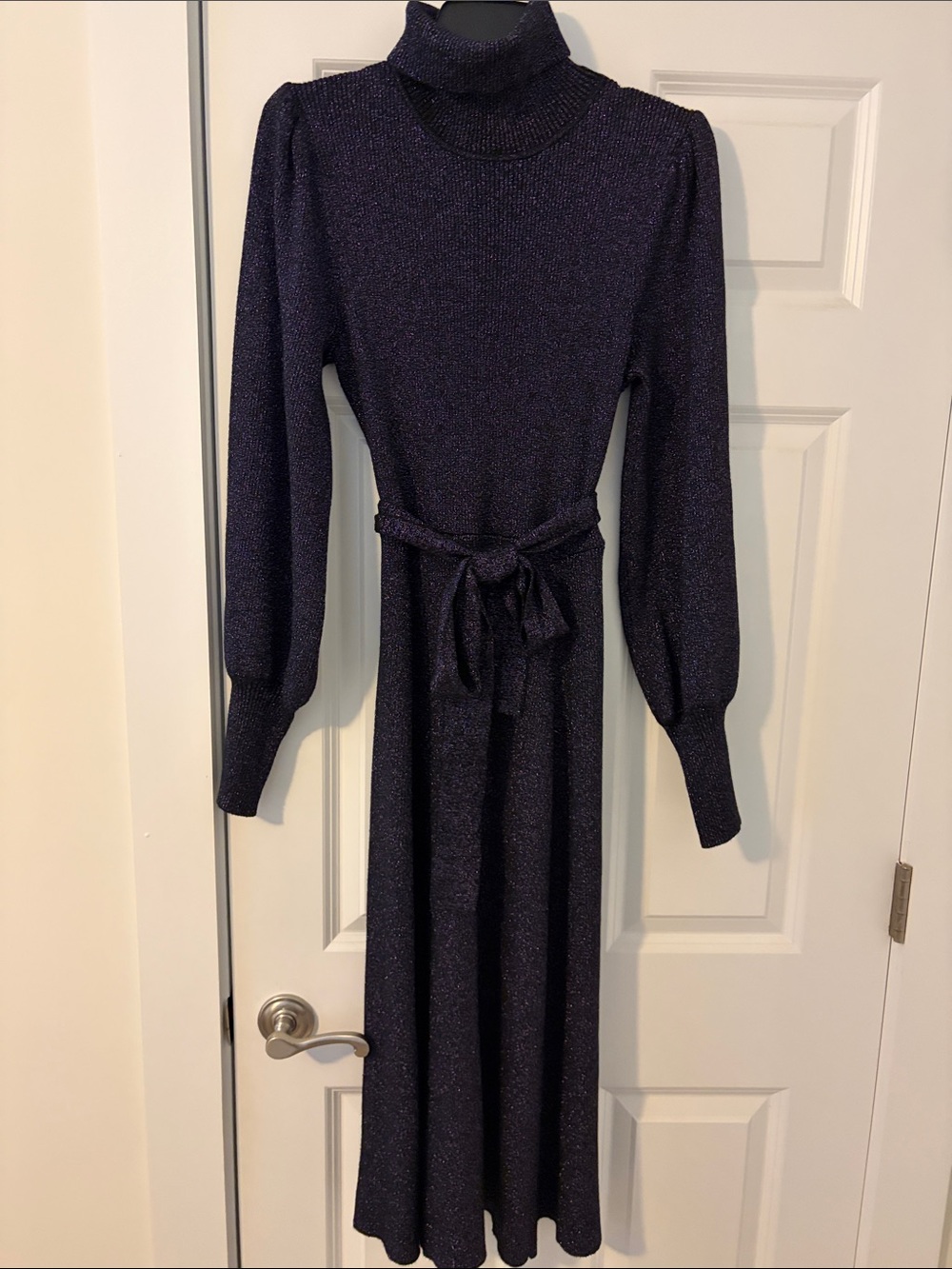 Ann Taylor purple Sparkle Turtleneck Midi Dress with Tie